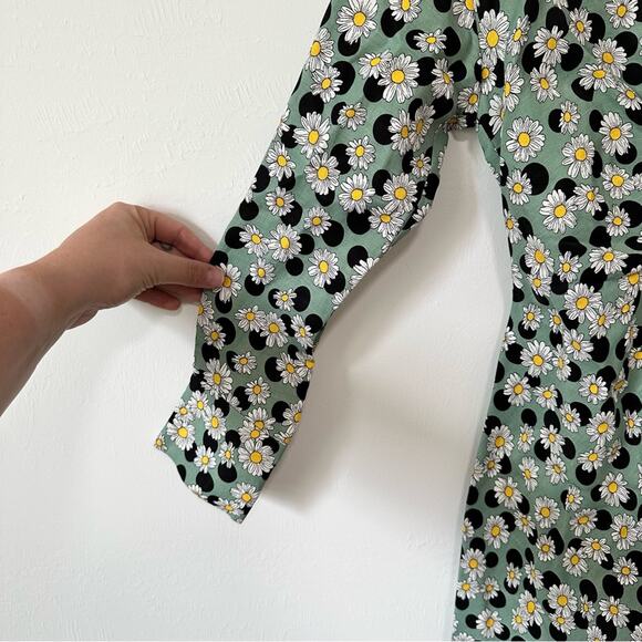 Sandro Angele Ruched Printed Mini Linen Blend Mini Dress S - Picture 5 of 15